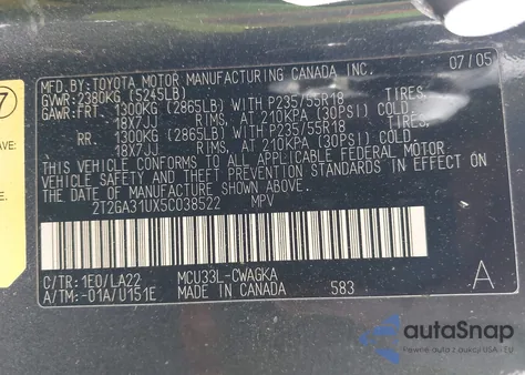 2005 Lexus Rx 330 из США, поврежденный, VIN 2T2GA31UX5C038522